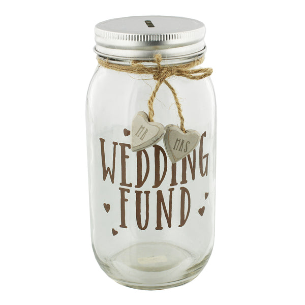 LOVE STORY WEDDING FUND MASON JAR MONEY BOX