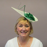 Abstract pointed fascinator with rose and spine