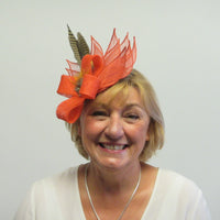 Vintage Bow fascinator with upturned leaves and pheasant feathers
