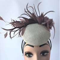 Ivory Percher Fascinator with Latte Feather Detail