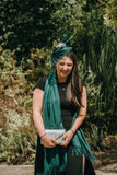 Green silk abaca and Ivory Fascinator with Spine and flower detail