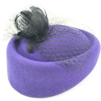 Womens Wool Felt Veiled Pillbox Hat