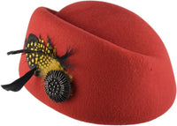 Womens Wool Felt Vintage Hat broach and feathers
