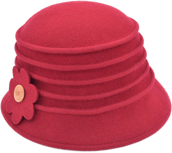 Wool Felt Vintage Cloche Hat with flower detail